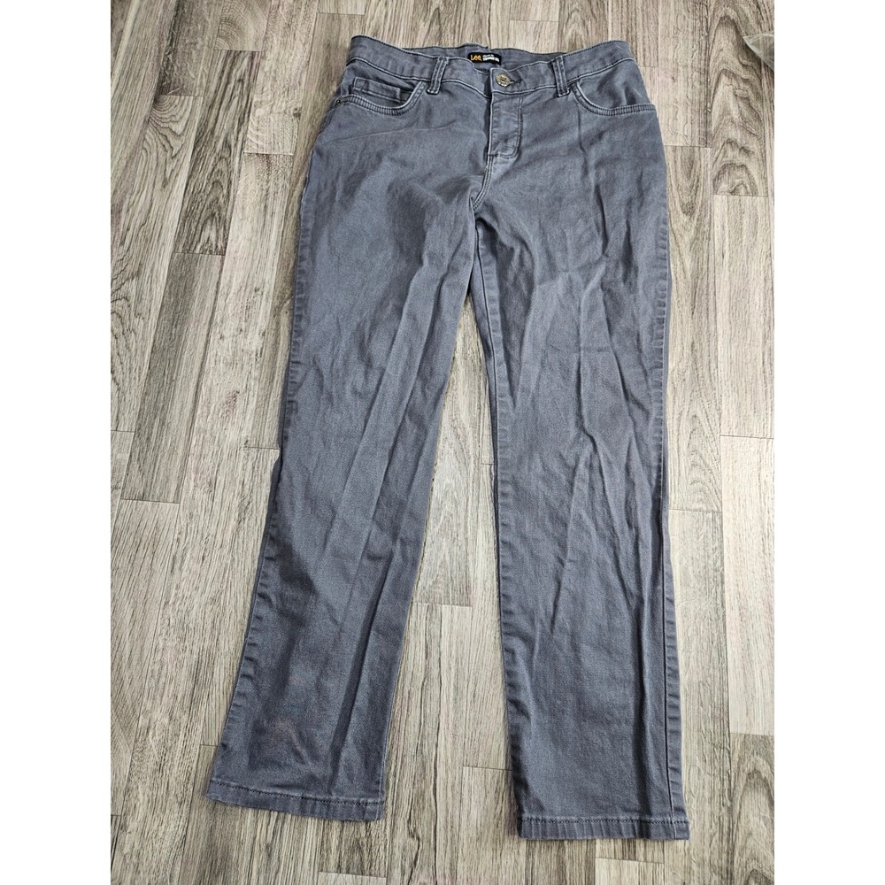 Lee Straight Leg Pants Womens 8 Petite Gray Classic Fit Stretch Denim